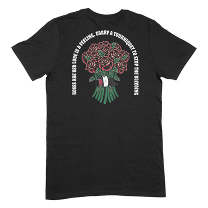 Bleeding Roses Shirt schwarz Rückseite Rosenstrauß Tourniquet Design
