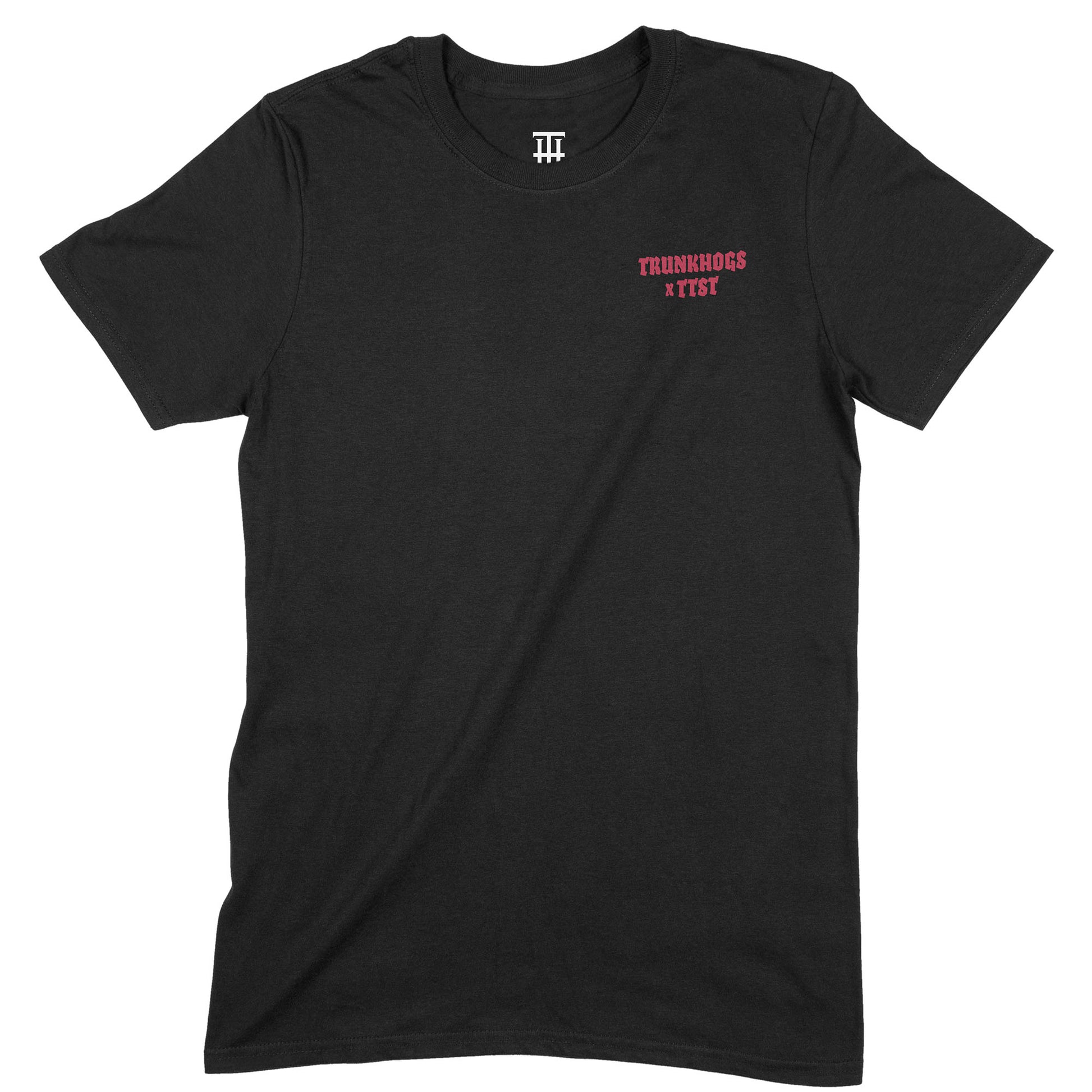 Bleeding Roses Shirt schwarz Vorderseite Trunk Hogs x TTST Logo rot