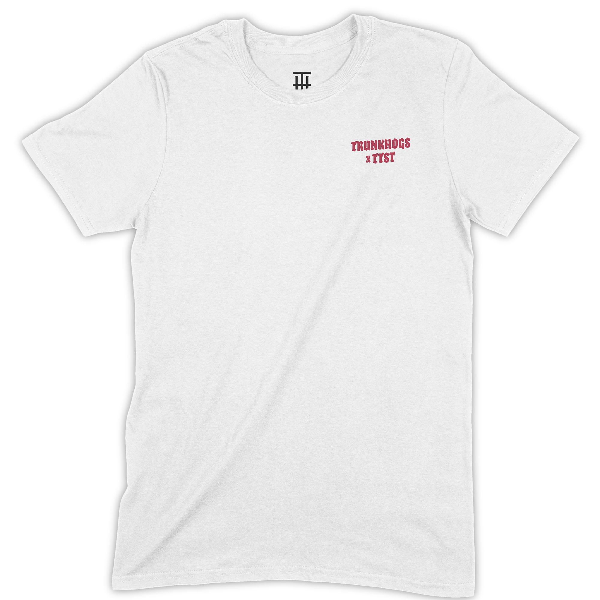 Bleeding Roses Shirt weiß Vorderseite Trunk Hogs x TTST Logo rot